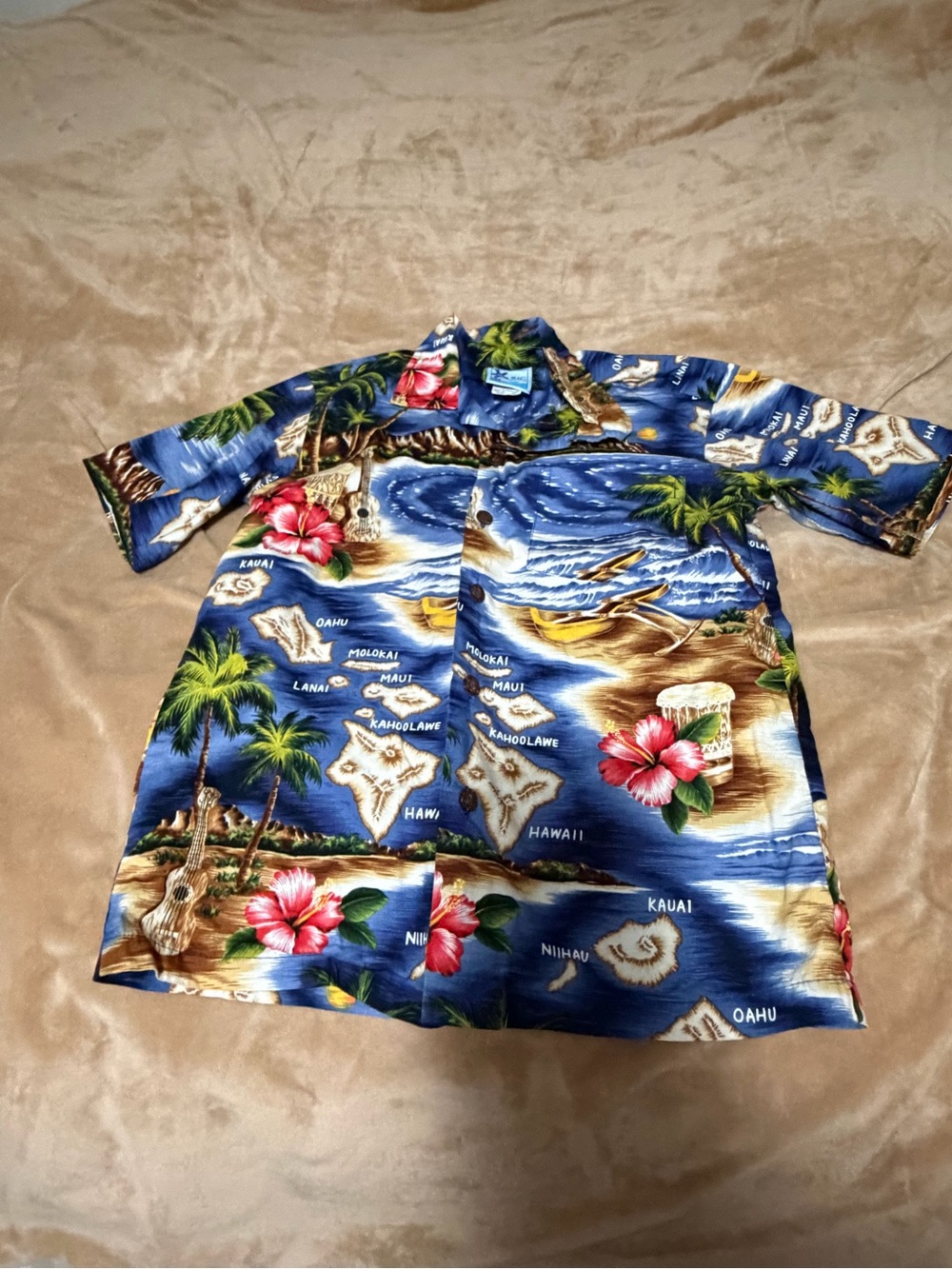 RJC Made in Hawaii Blue Hawaiian Print Short-Sleeve Camp Shirt Boy’s 10